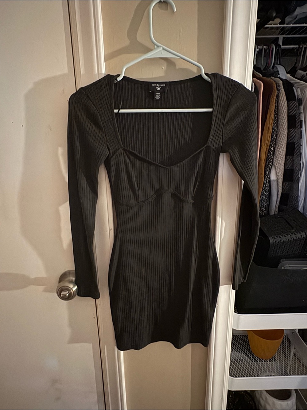 True Religion Black Ribbed Long-Sleeve Bodycon Dress